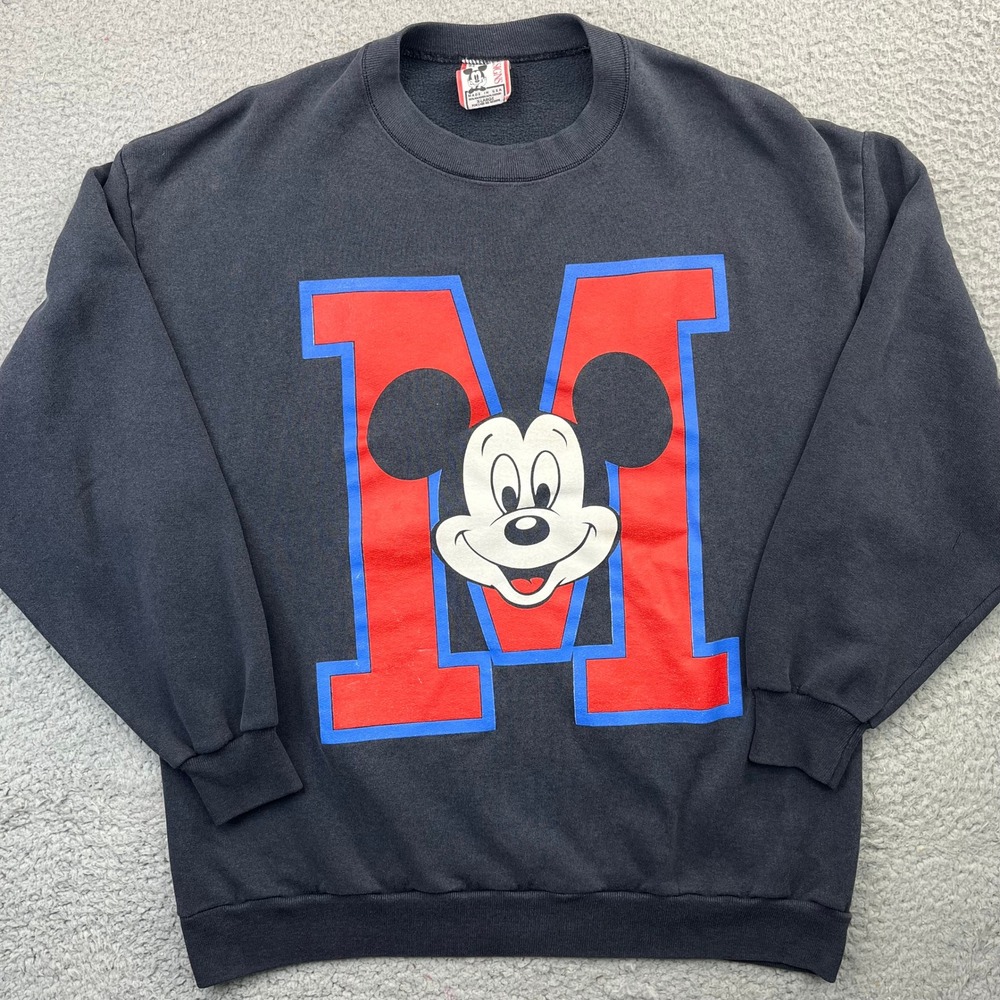 Vintage Mickey Mouse Graphic Crewneck Sweatshirt Disney Designs Mens XL Black